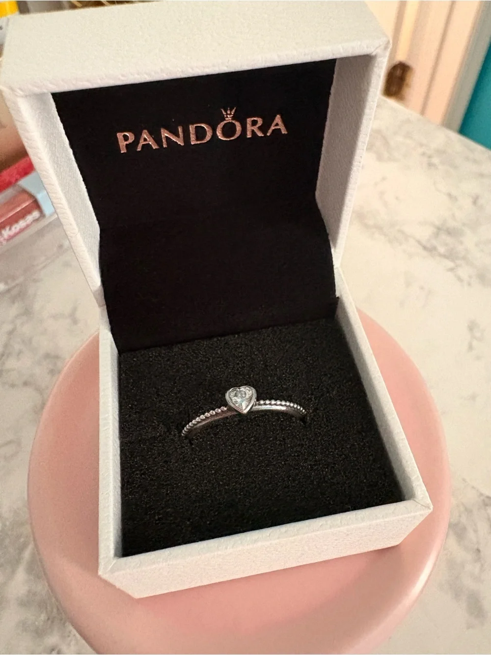 Pandora Silver Heart Ring with Clear (White) Stone